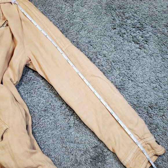 Free People Linen Hooded Peach Biker Cold Weather Heavyweight Zip Jacket - S - Picture 8 of 11